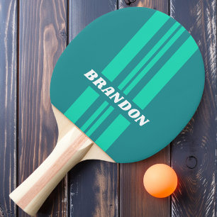 Teal Beach Breeze Rally Stripe with Name Ping Pong Paddle