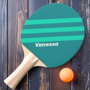 Teal Beach Breeze Stripes with Name Ping Pong Paddle
