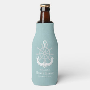Teal Beach House Family Name Anchor Bottle Cooler