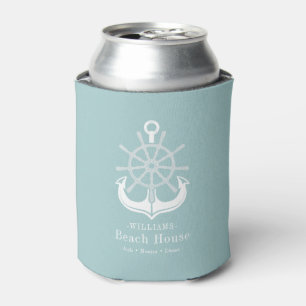 Teal Beach House Family Name Anchor Can Cooler