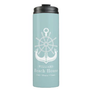 Teal Beach House Family Name Anchor Thermal Tumbler