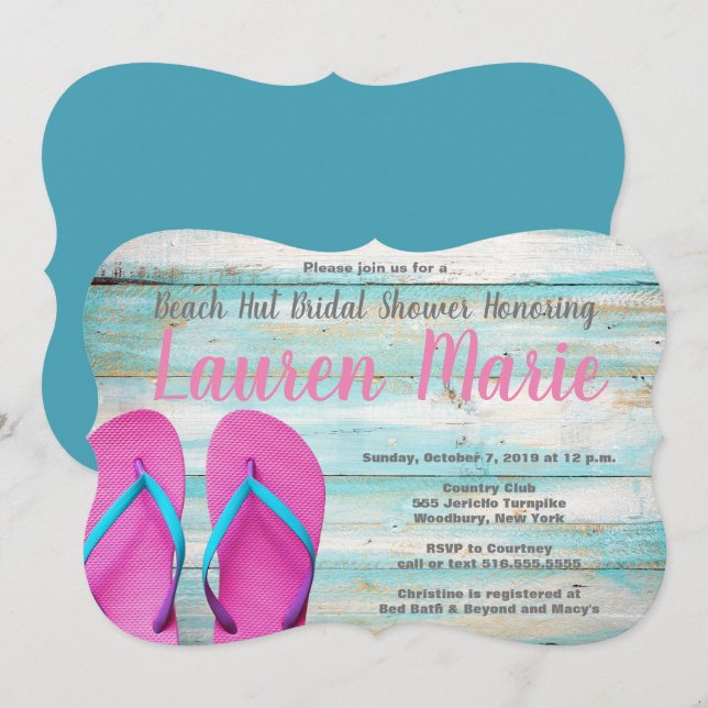 Teal Beach Hut Flip Flops Bridal Shower Invitation (Front/Back)