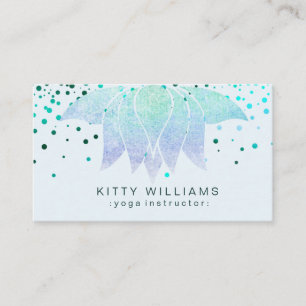 Teal Beach Lotus Flower Yoga Instructor Confetti Business Card