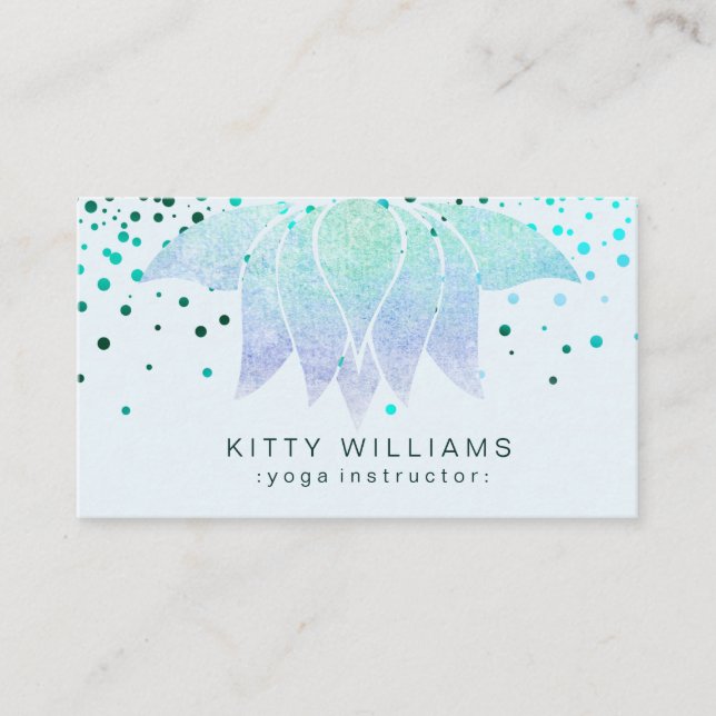 Teal Beach Lotus Flower Yoga Instructor Confetti Business Card (Front)