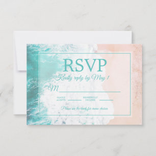 Teal Beach Ocean Sand Wedding RSVP #2.2 Card