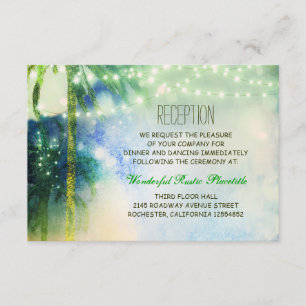 teal beach palms wedding Reception cards