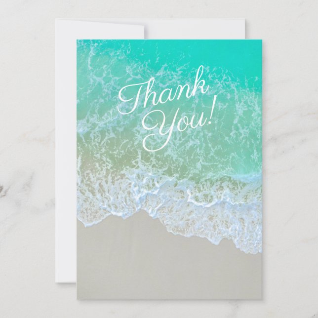 Teal Beach Photo, Personalise Message & Name Thank You Card (Front)