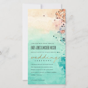 TEAL BEACH SAND ROCK WATERCOLOR WEDDING INVITE