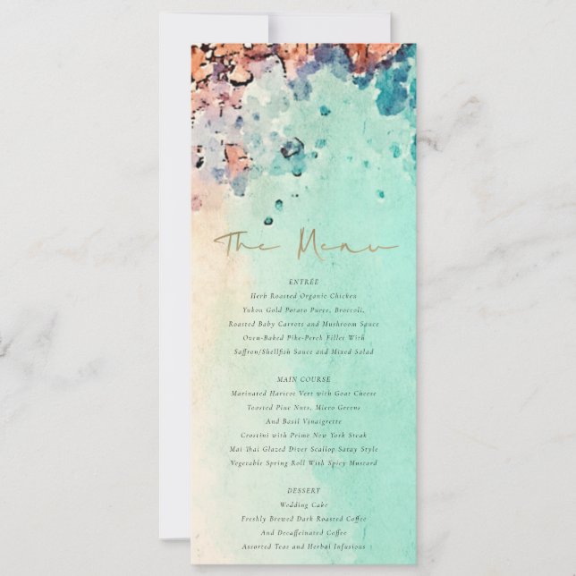 Teal Beach Sand Rock Wedding Details Guest Menu Invitation (Front)