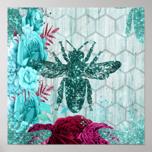 Teal Bee Poster