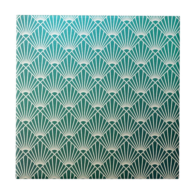 teal,beige,art nouveau,art deco, fan pattern, tile (Front)