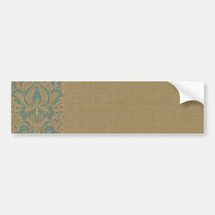 Teal Beige Damask Bumper Sticker