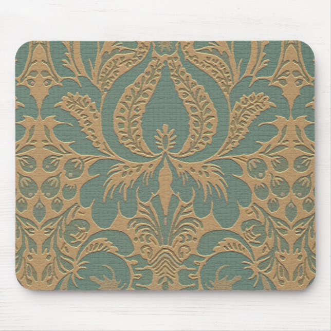 Teal Beige Damask Mousepad (Front)