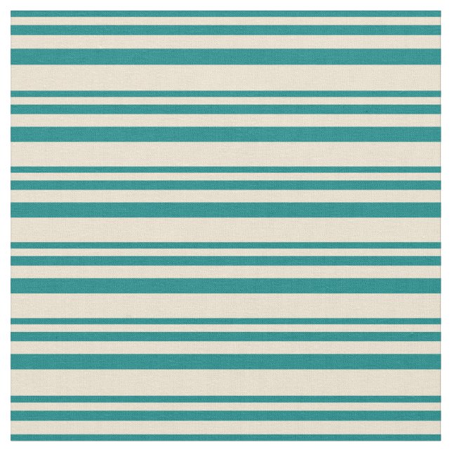 Teal & Beige Pattern of Stripes Fabric (Close Up)