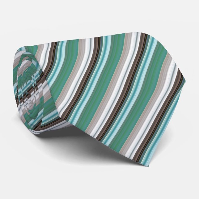 Teal/Beige Striped Pattern Tie (Rolled)