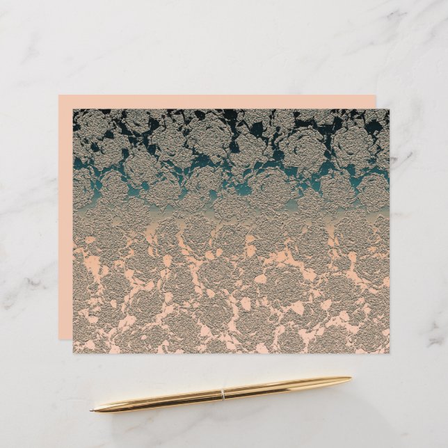 Teal Beige Succulent Floral Metallic Pattern (Front/Back In Situ)