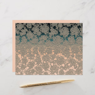 Teal Beige Succulent Floral Metallic Pattern