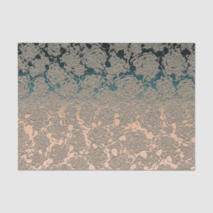 Teal Beige Succulent Floral Metallic Pattern Tissue Paper