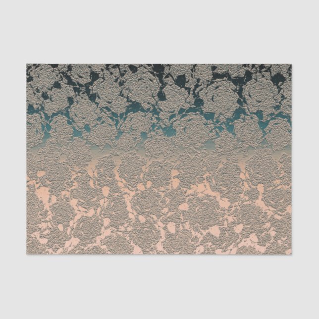 Teal Beige Succulent Floral Metallic Pattern Tissue Paper (Front)