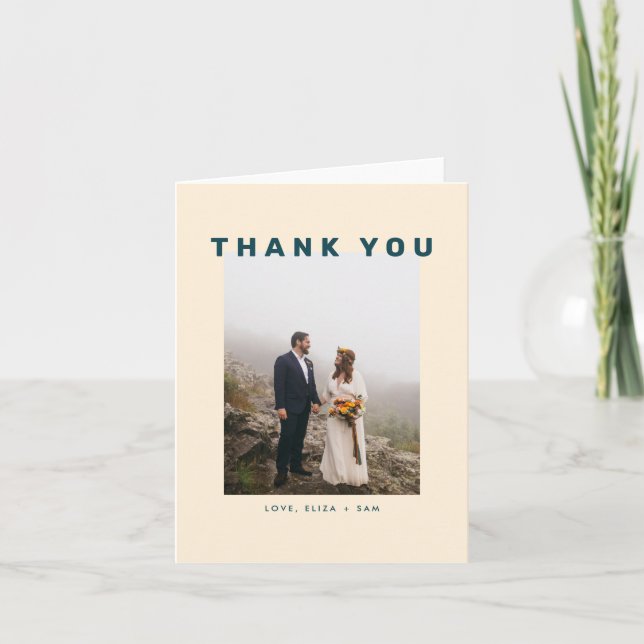 Teal + Beige Wes Anderson Photo Thank You Card (Front)