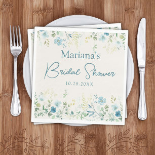 Teal Beige Wildflowers Floral Bridal Shower Napkin