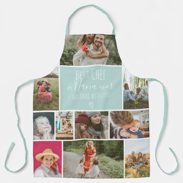 teal Best chef and grandma photo collage grid Apron (Front)