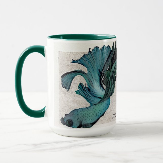 Teal Betta Fish Personalise Large Coffee Mug (Left)