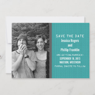 Teal Binary Code Photo Save the Date Invite