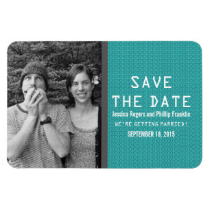 Teal Binary Code Photo Save the Date Magnet