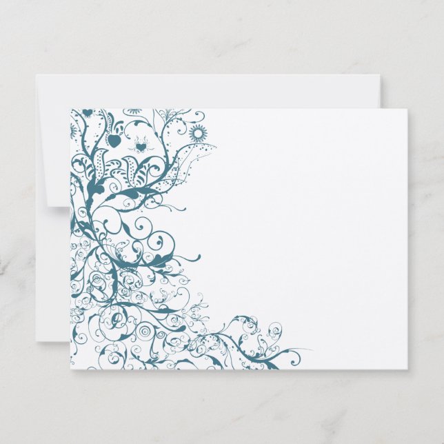 Teal Birds & Swirls Wedding RSVP  Card (Front)