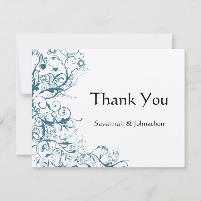 Teal Birds & Swirls Wedding RSVP Response Card (Front)