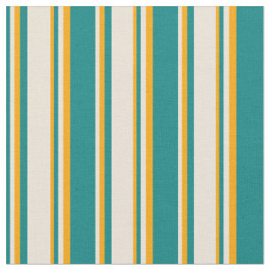 Teal, Bisque & Orange Stripes Fabric