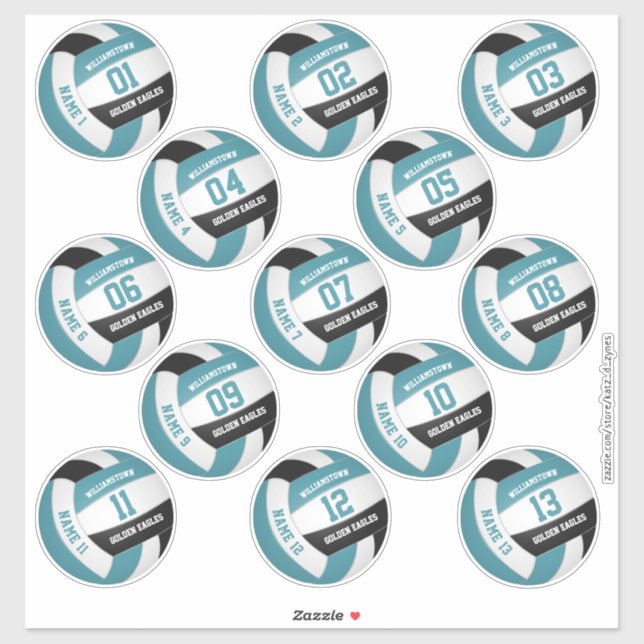 teal black 13 custom players names volleyball (Sheet)