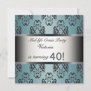 Teal Black 40th Birthday Party Invitation