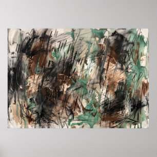 Teal Black Abstract Brushwork Poster