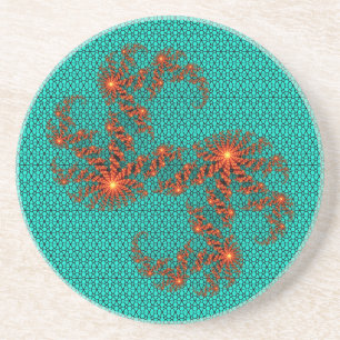 Teal Black Abstract Mandala Pattern Coaster