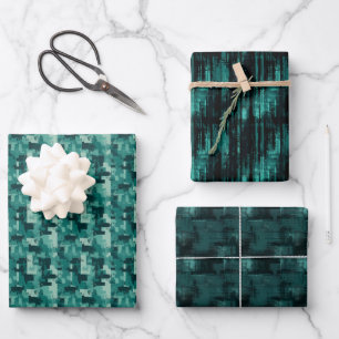 Teal & Black Abstract Paint Trio Wrapping Paper Sheet