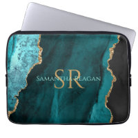 Teal, Black and Gold Agate, DIY Name & Monogram La