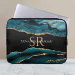 Teal Black and Gold Agate, DIY Name & Monogram Vs2 Laptop Sleeve<br><div class="desc">A Trendy design of Teal,  Black and Gold Agate. Personalise your name,  initials or message in gold and white text. Version 2.</div>