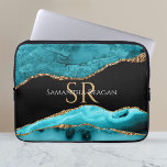Teal Black and Gold Agate, DIY Name & Monogram Vs3 Laptop Sleeve<br><div class="desc">A Trendy design of Teal,  Black and Gold Agate. Personalise your name,  initials or message in gold and white text. Version 3.</div>