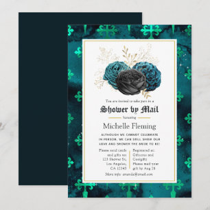 Teal, Black and Gold Floral Bridal Shower by Mail Invitation