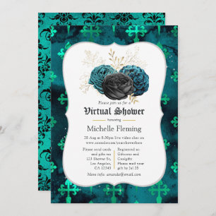 Teal, Black and Gold Floral Virtual Bridal Shower Invitation