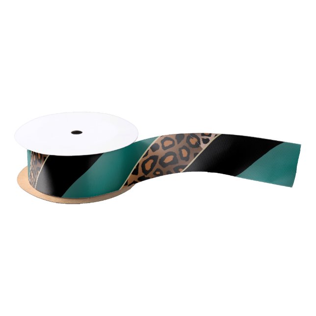 Teal, Black and Leopard Print Satin Ribbon (Spool)