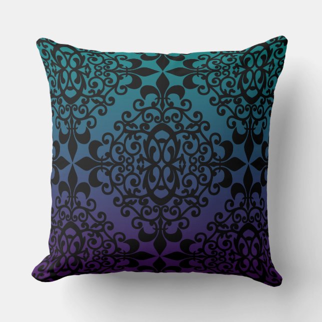 Teal Black And Purple Pattern Cushion (Front)