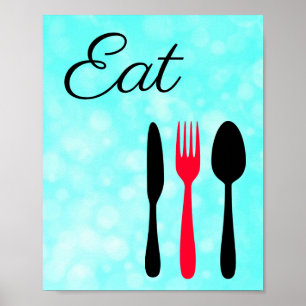 Teal,  Black and Red Eat Sign for Kitchen