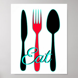 Teal, Black and Red Eat Sign for Kitchen