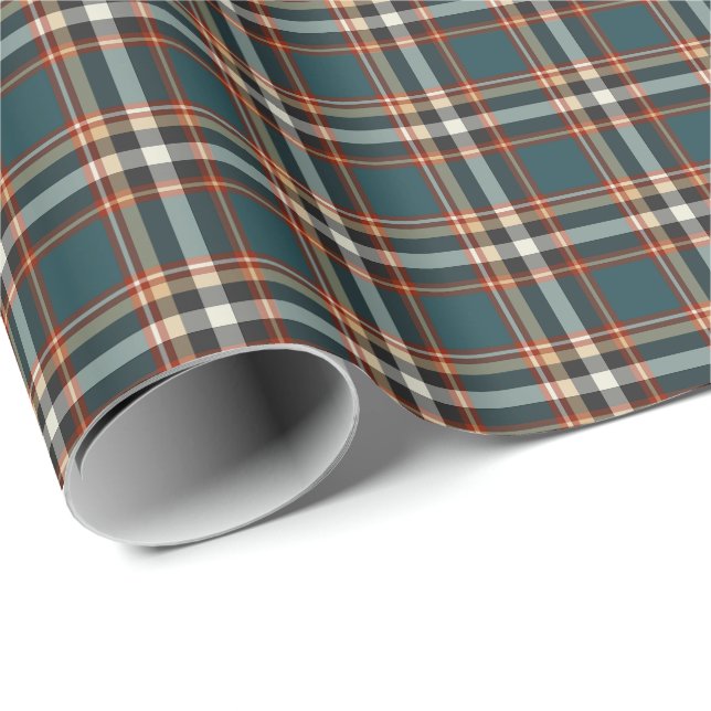 Teal, Black and Red Masculine Plaid Pattern Wrapping Paper (Roll Corner)