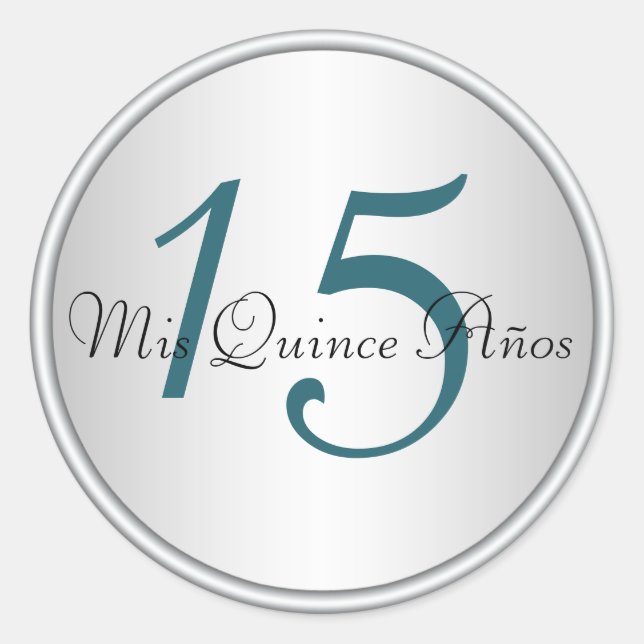 Teal, Black and Silver Quinceanera Envelope Seal (Front)