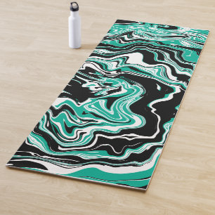 Teal, Black and White Swirls Fluid Art     Yoga Mat