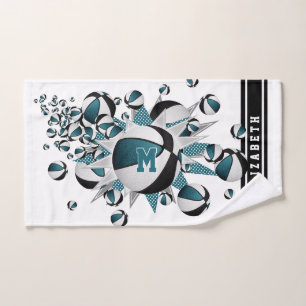 teal black basketballs stars girls monogrammed hand towel